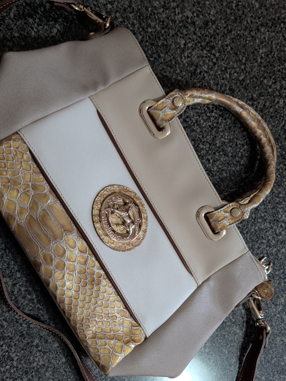 NWOT Cavalinho Cream & Gold Structured Tote Handbag